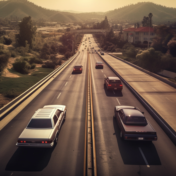 Animated image of cars driving side-by-side on LA road