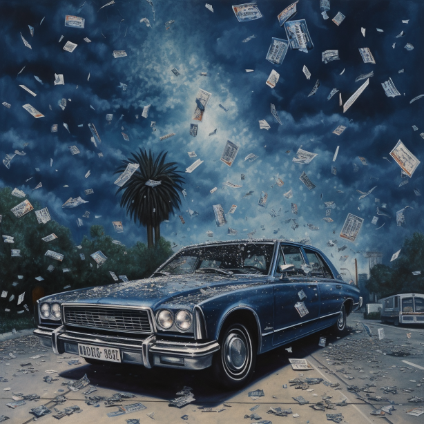 Money flying around an animated car