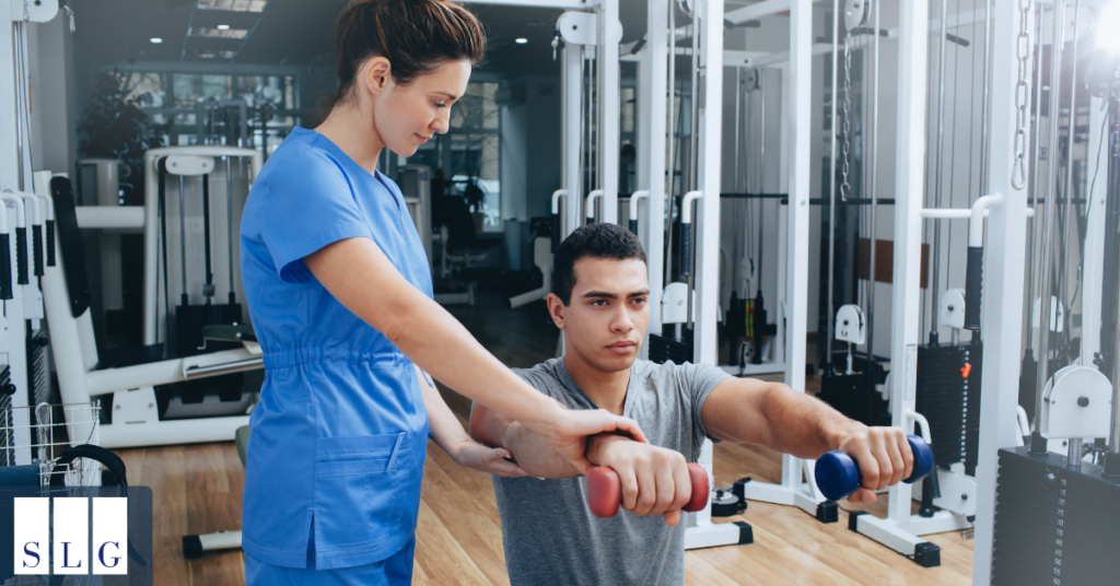 Patient participating in rehabilitation and therapy after a traumatic brain injury